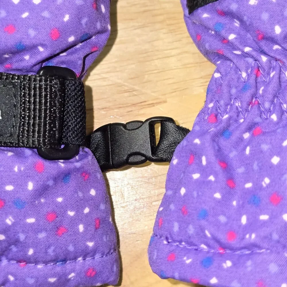 Columbia Girls Purple Polka Dot Winter Snow Waterproof Gloves Size Large